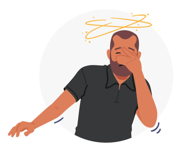Man Clutches His Face, Pale And Dizzy, Exhibiting Symptoms Of A Heart Attack. His Distress Is Palpable, Underscoring The Urgency Of Seeking Medical Assistance Immediately. Cartoon Vector Illustration