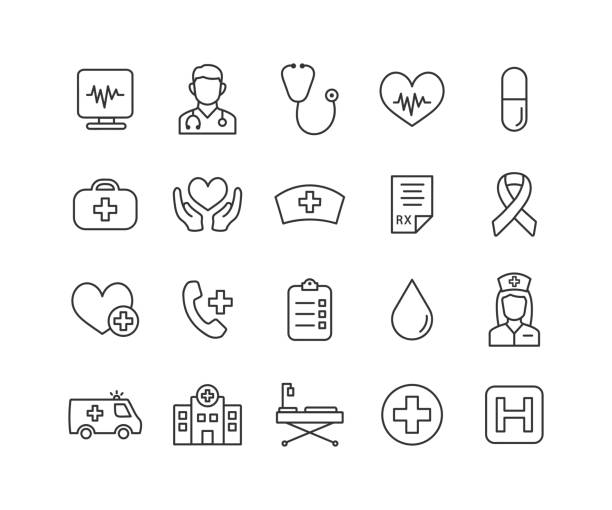 Medical thin line icon set with editable stroke